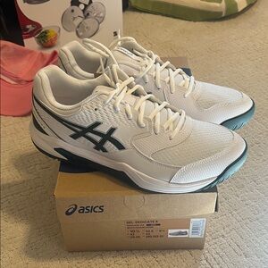 Asics White and Green Gel-Dedicate Shoes